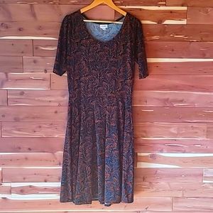 LuLaRoe Nicole Dress, Size Adult XL, Dark Green with Red and Gold Design